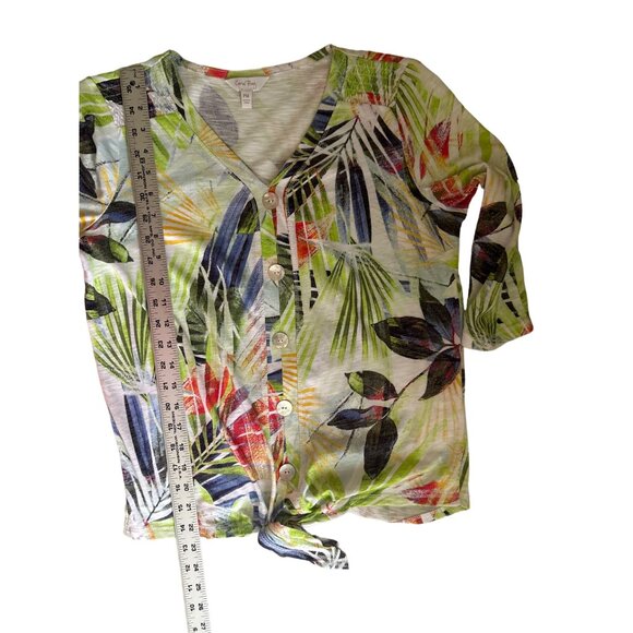 Coral Bay Women's PM Tropical Print Faux Button-Down Tie-Front Shirt - Picture 8 of 8